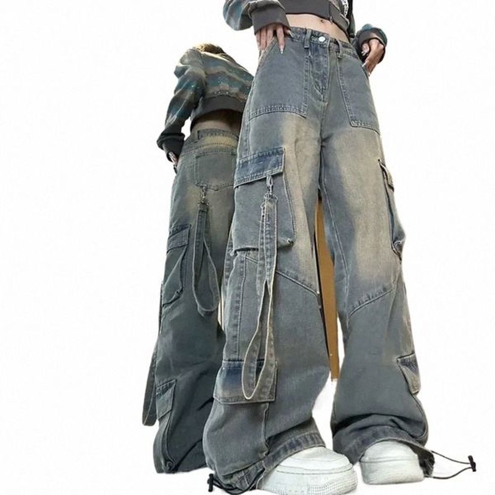 trendy high street cargo pants women multipocket autumn washed