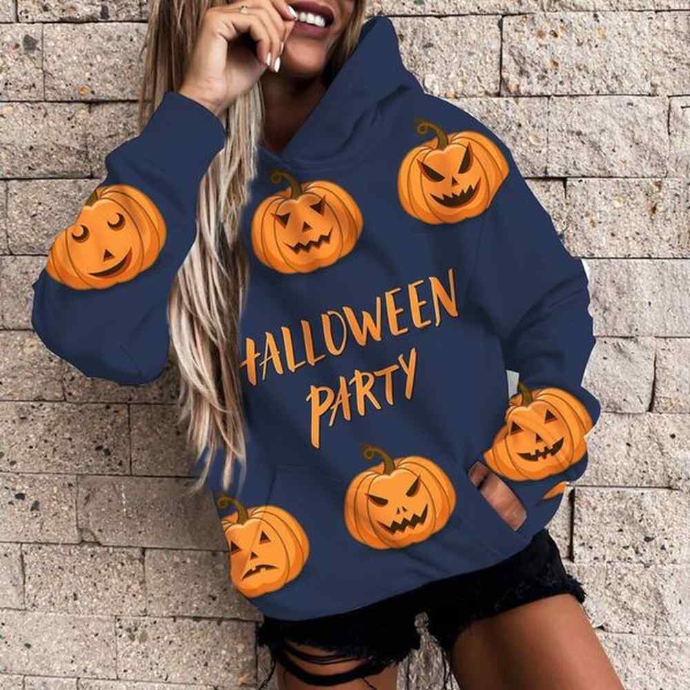 trendy hoodie halloween pumpkin d digital printed womens clothing