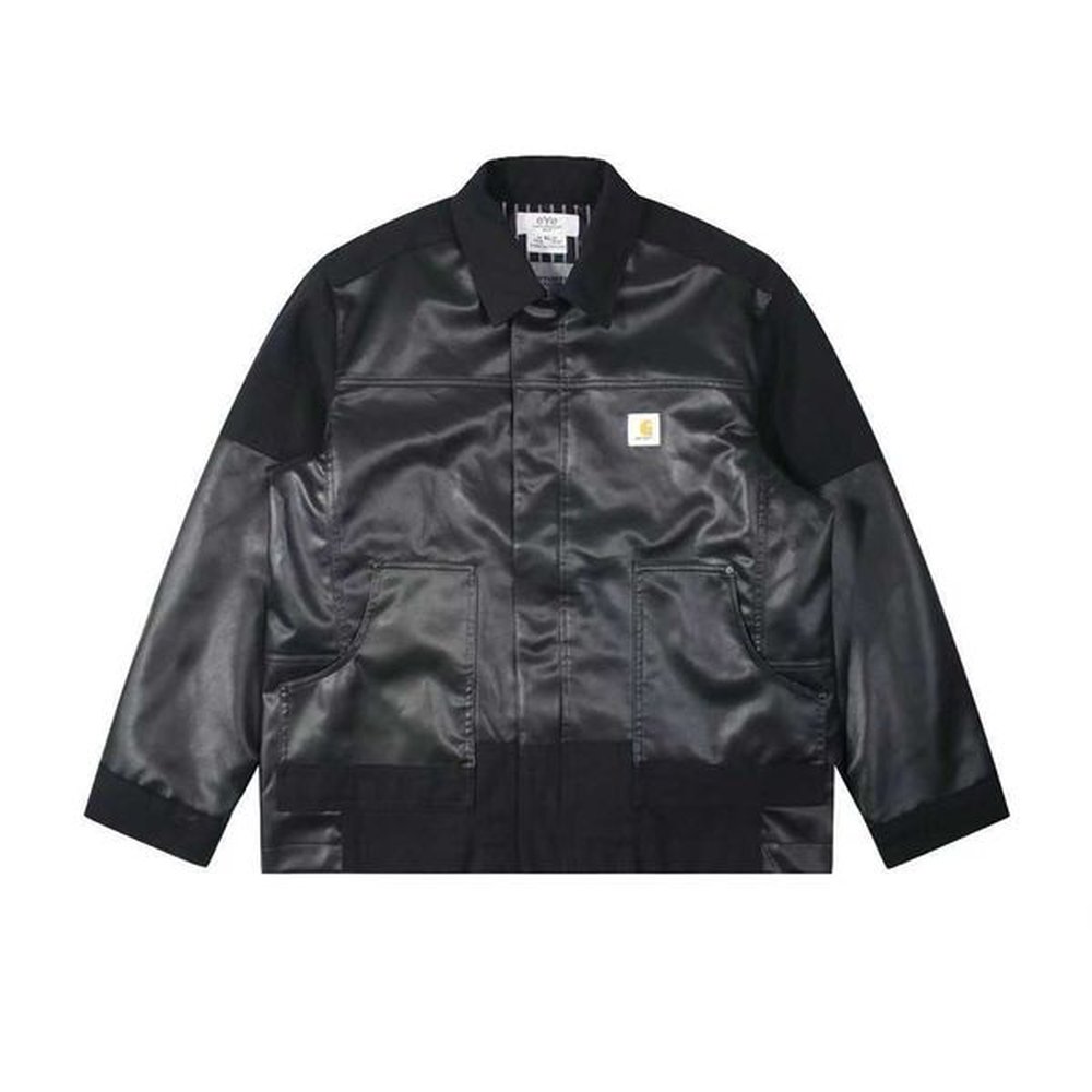 Trendy Junya Kaha Wipoiu Spliced Collar Leather Jacket for Men Loose Casual Style X241126