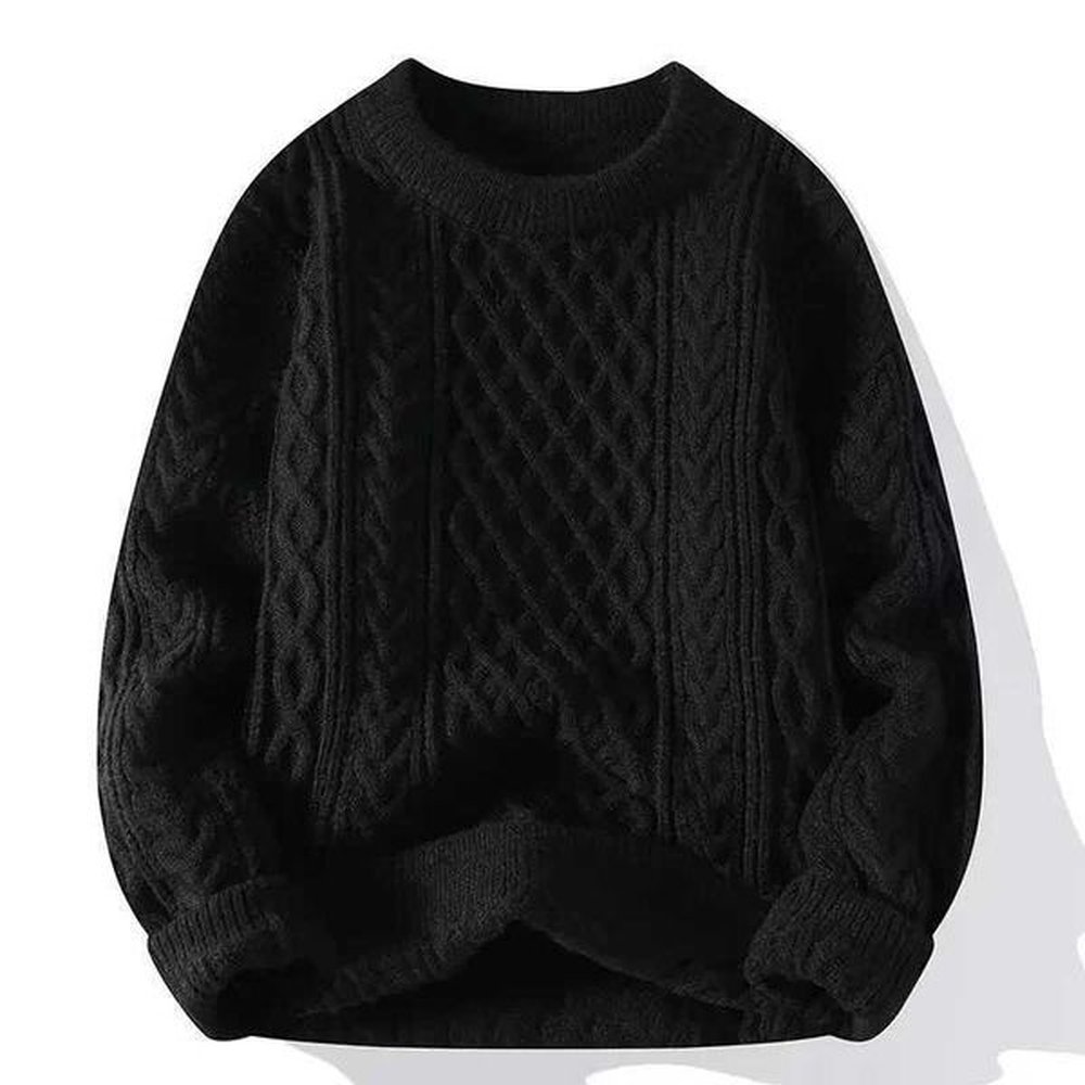 Trendy Knitted Sweater For Men Casual Round Neck Warm Inner Loose-fit Pullover Cozy Soft Supple Fall Winter FashionXJ241216