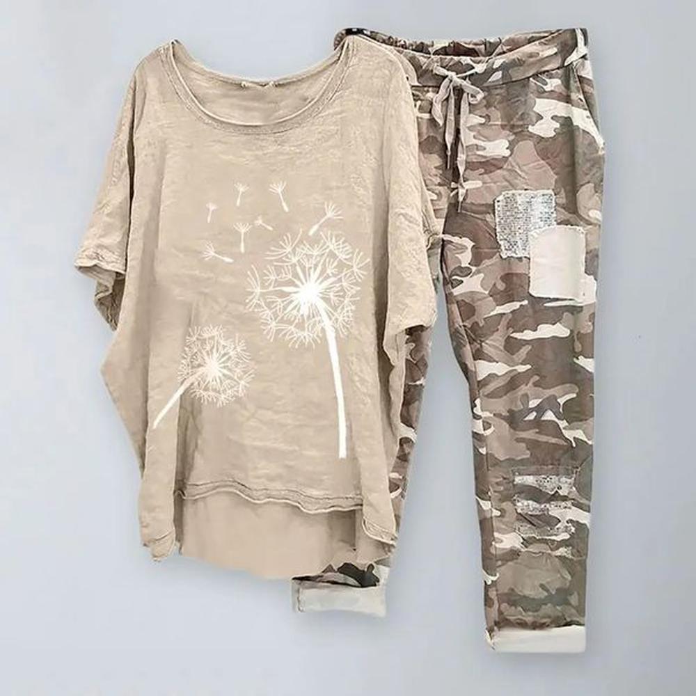 trendy women tshirt pants set half sleeves two piece suit