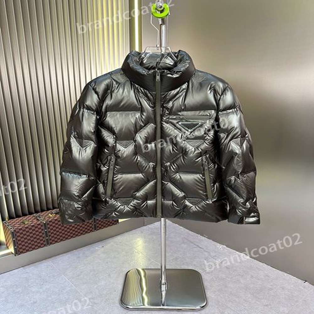 Triangle logo diamond grid glossy down for men's casual, waterproof, warm, stand up collar jacket, fashionable jacket