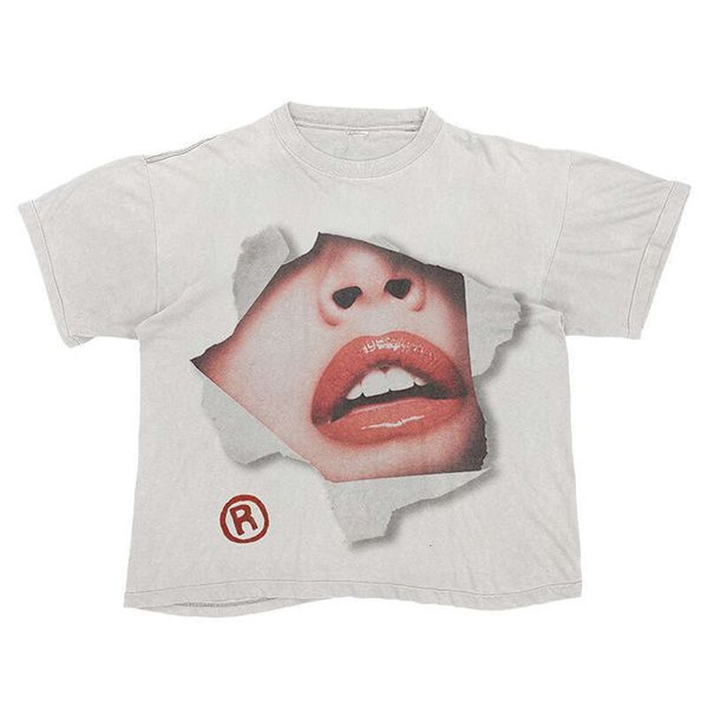 T-shirt Y2K Cotton Men's Harajuku Street Hip Hop Big Eyes Mouth Pattern Printed Large Classic Short sleeved Top