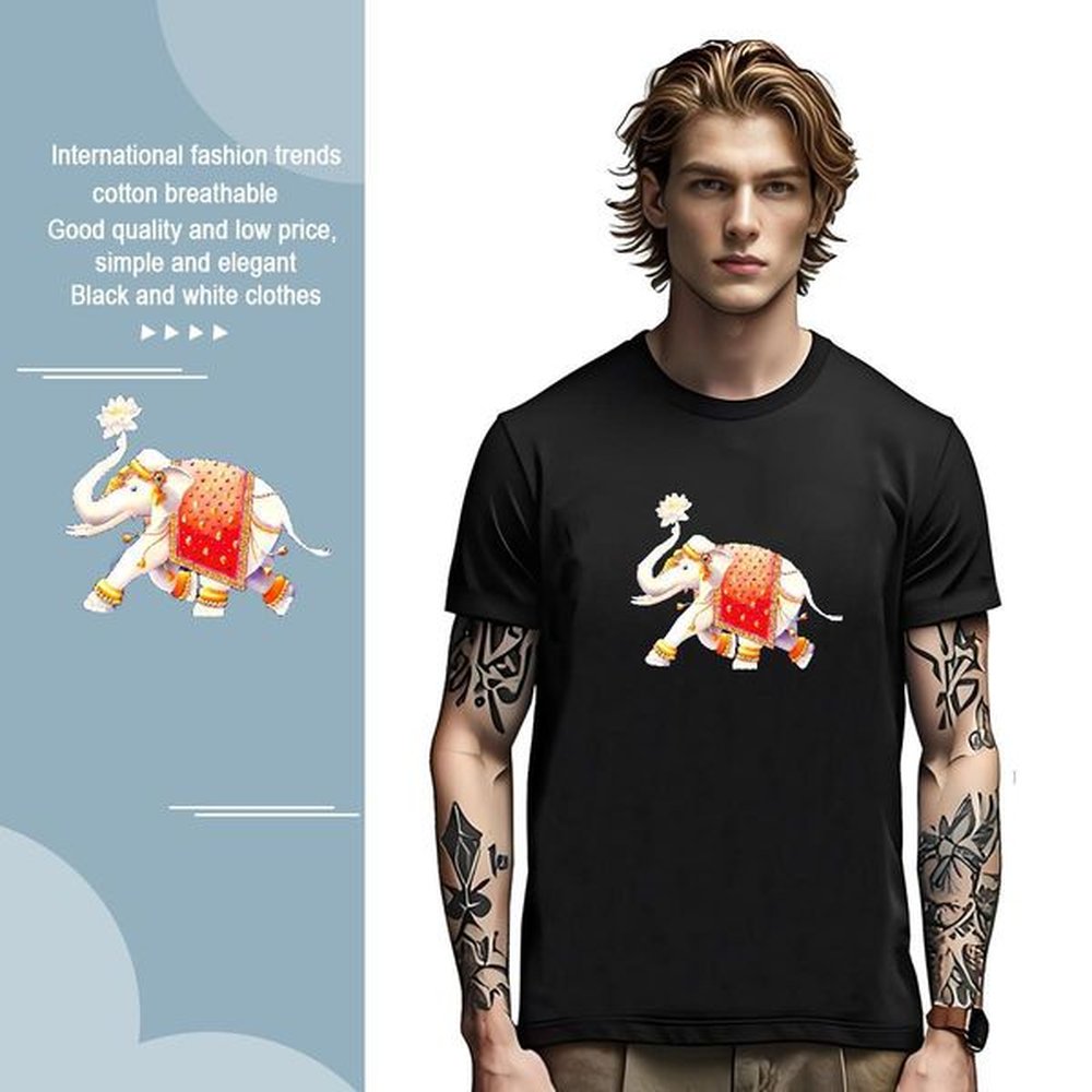 T-Shirts for Men 230g 100% Cotton elephant Sports Casual Breathable Soft DIY Printed Men Tees Fashion Design Comfortable Polos