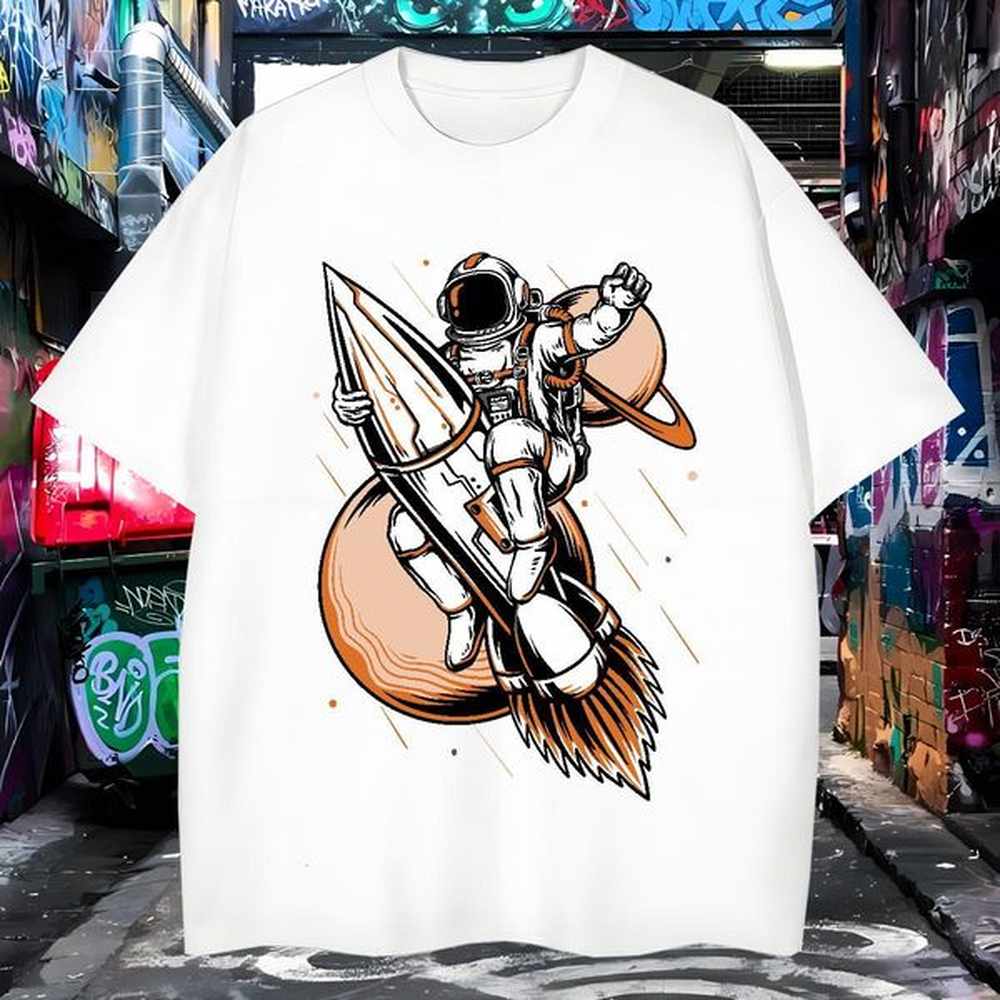 T-Shirts 230g Pure Cotton cosmonaut Daily Wear Short Sleeve O-Neck DIY Printed Couples T Shirts Classic Brand Polos