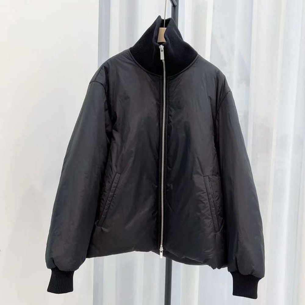 tt black ribbed high neck silver zipper loose fitting baseball