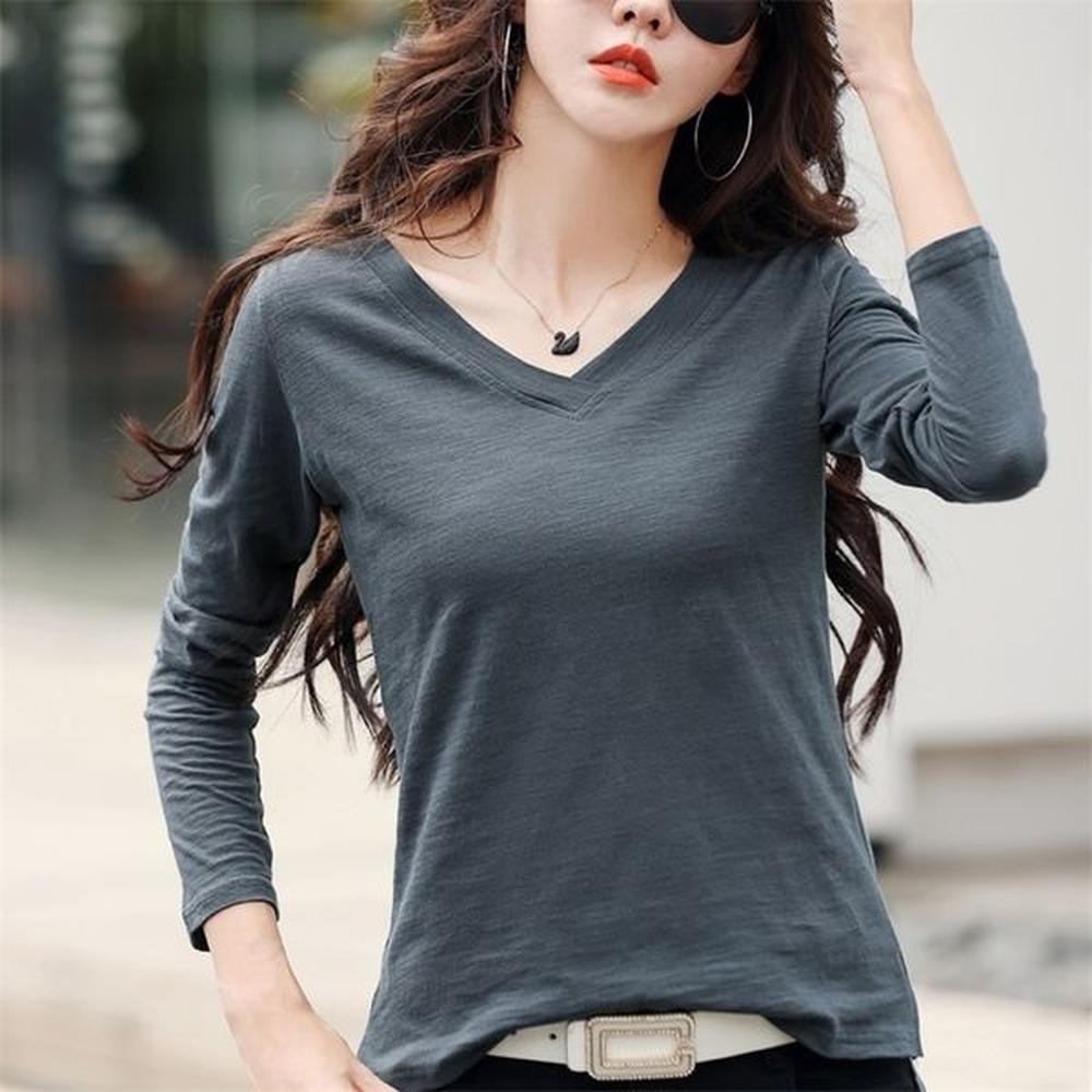 tuangbiang autumn women asymmetrical hem bamboo cotton tshirt burgundy loose