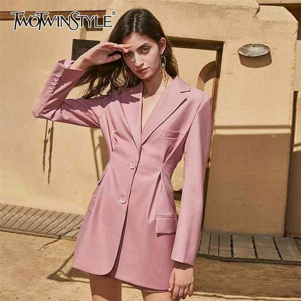 tunic blazer dress for women notched long sleeve high waist