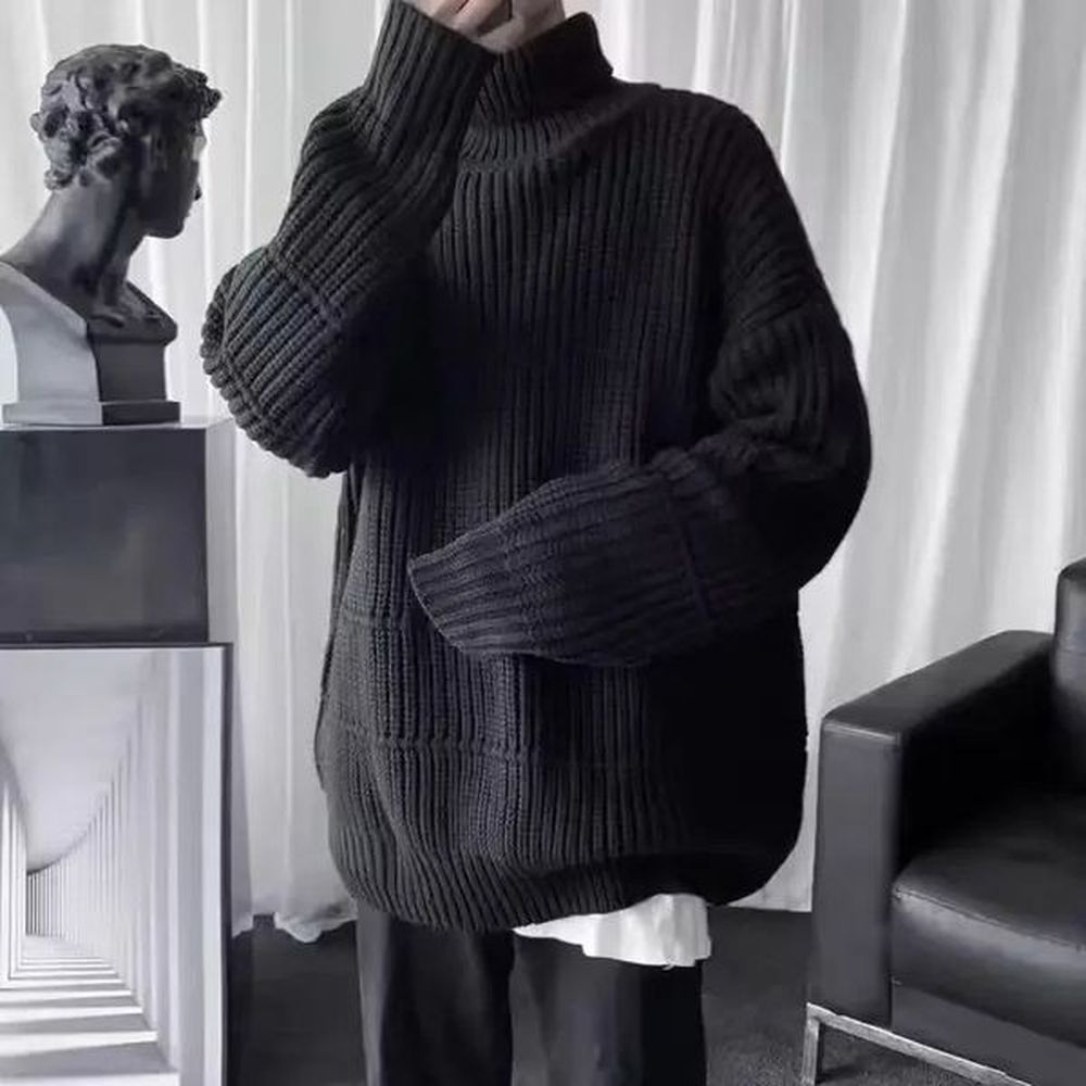 Turtleneck Knitted Autumn and Winter High Neck Loose fit Suitable for Men Knitted Sweaters Casual Aesthetics Top Pulling Men 241205