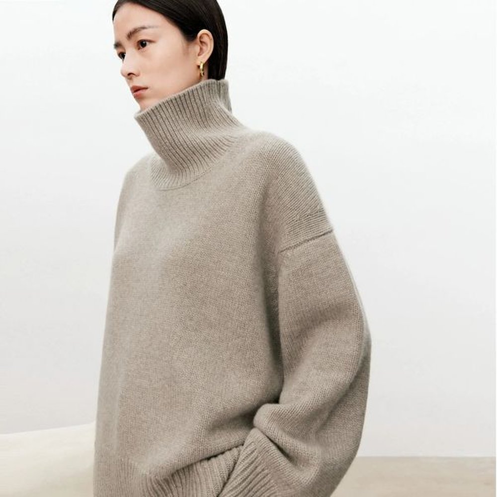 turtleneck pure cashmere womens sweater loose thick language lazy wind