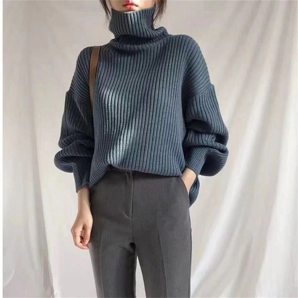 turtleneck winter sweater women pullover girls tops knitting vintage autumn