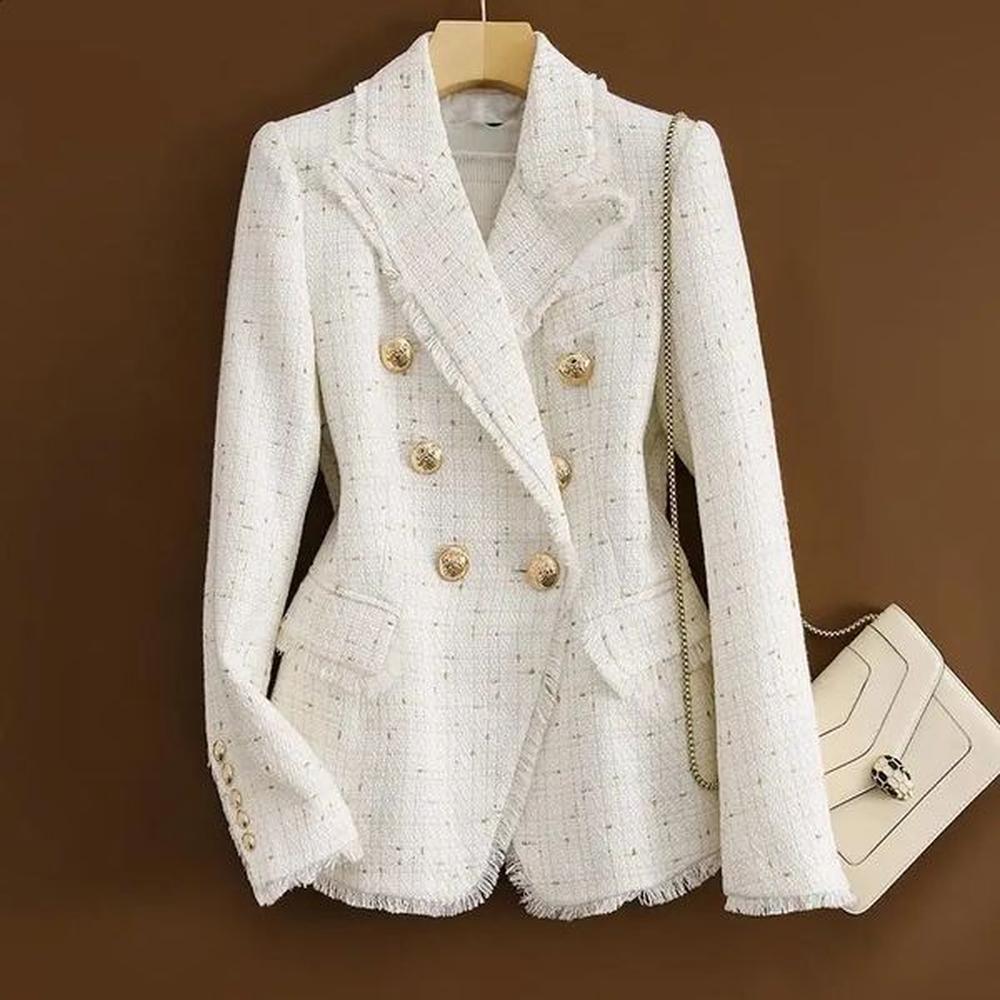 tweed white black blazers for women elegant chic office ladies