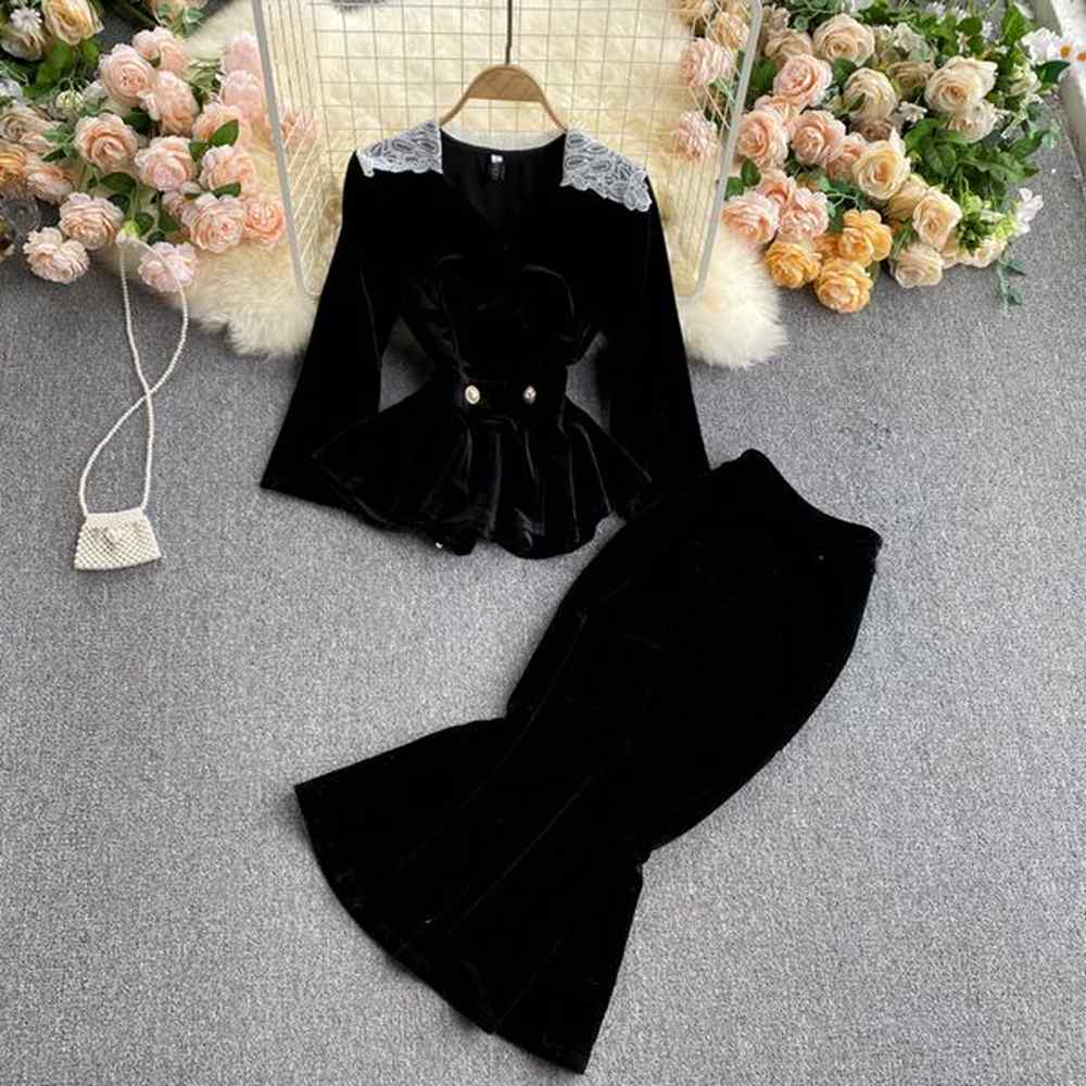 two piece dress autumn pcs set black velvet two piece