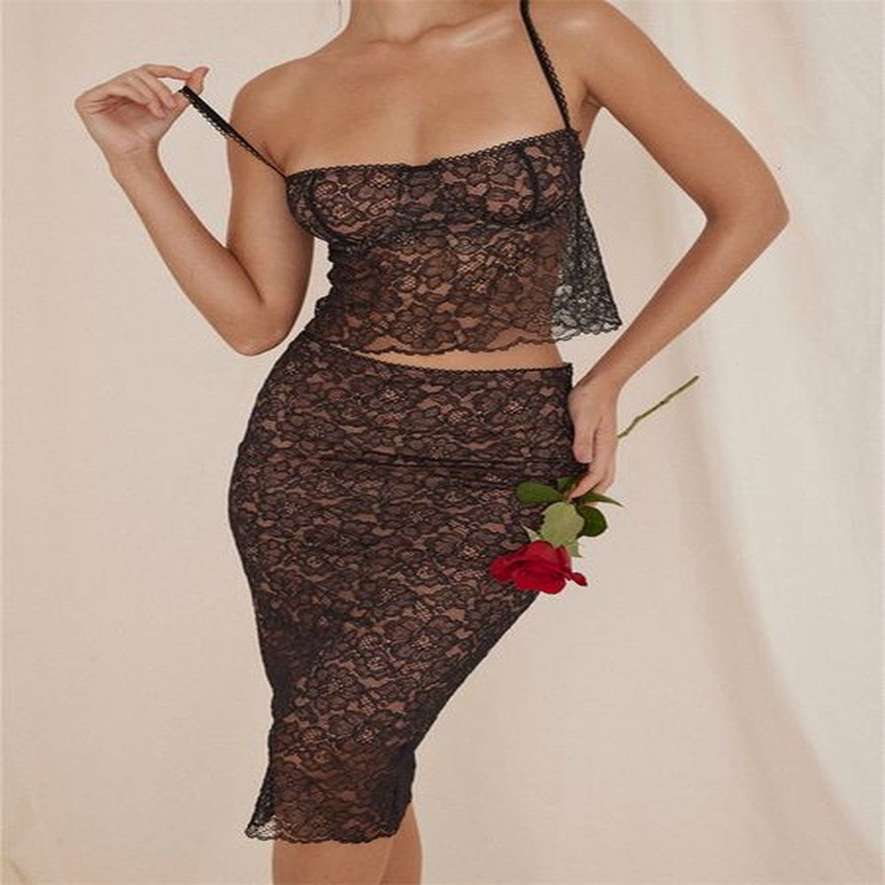 two piece dress chronstyle lace see through outfits sleeveless