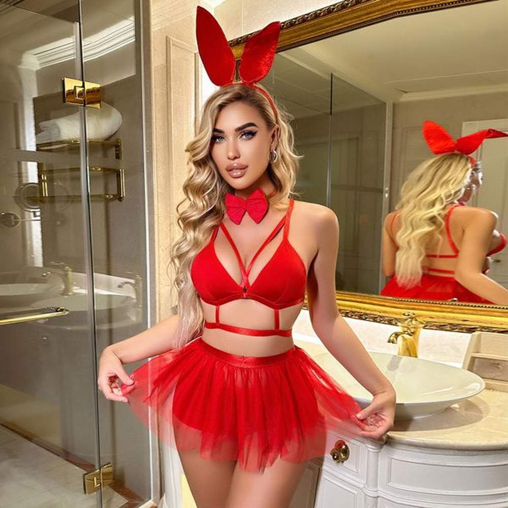 two piece dress cool girl spicy hollow out roleplay bunny