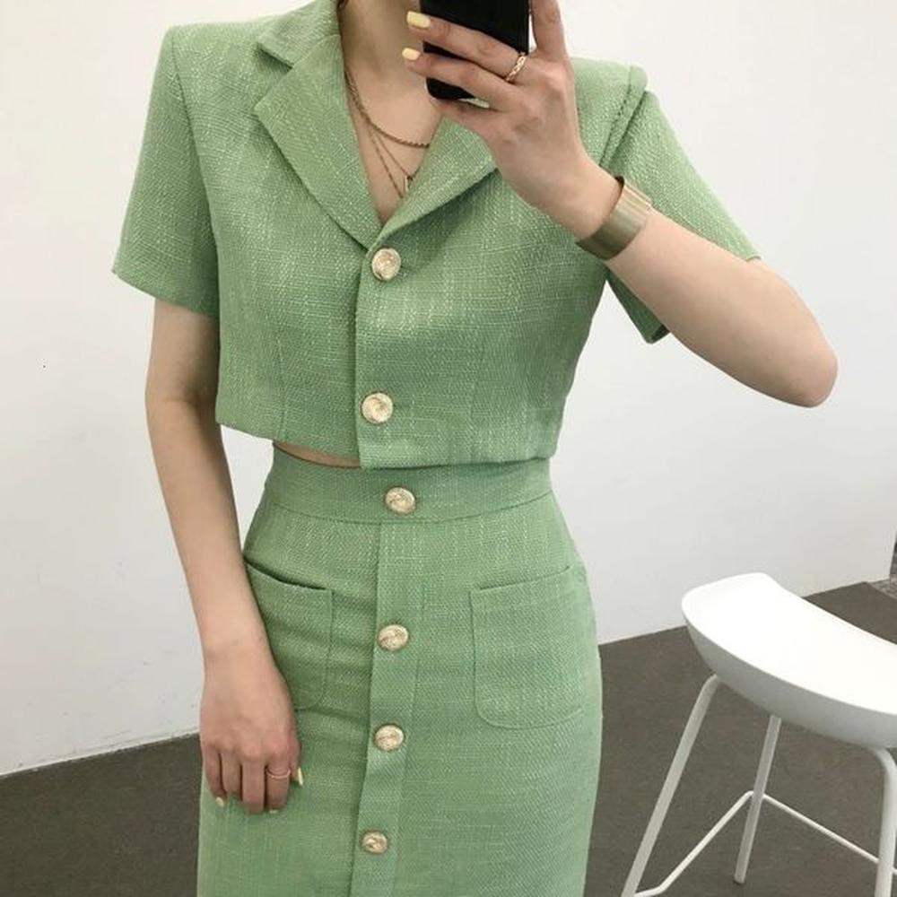 two piece dress fashion korea elegant lapel thin tweed small