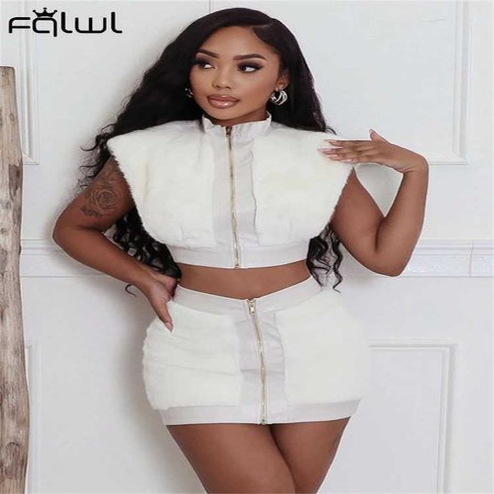 two piece dress fqlwl winter fluffy pu leather patchwork