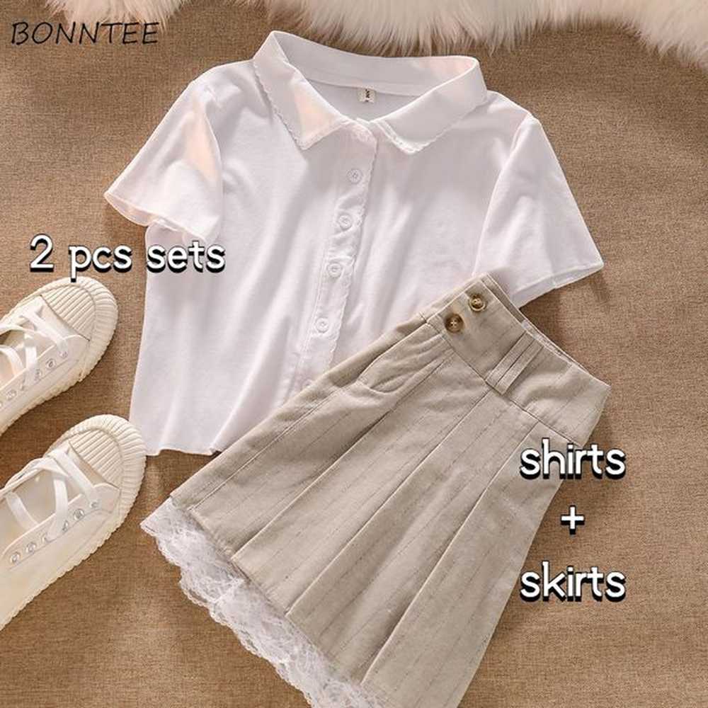 two piece dress set preppy style simple all match turn