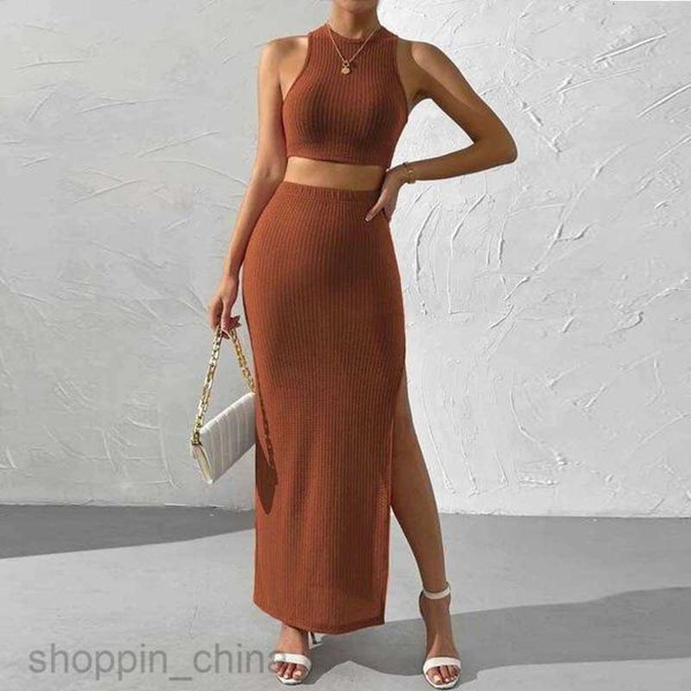 two piece dress sets two piece set waffle knit crop