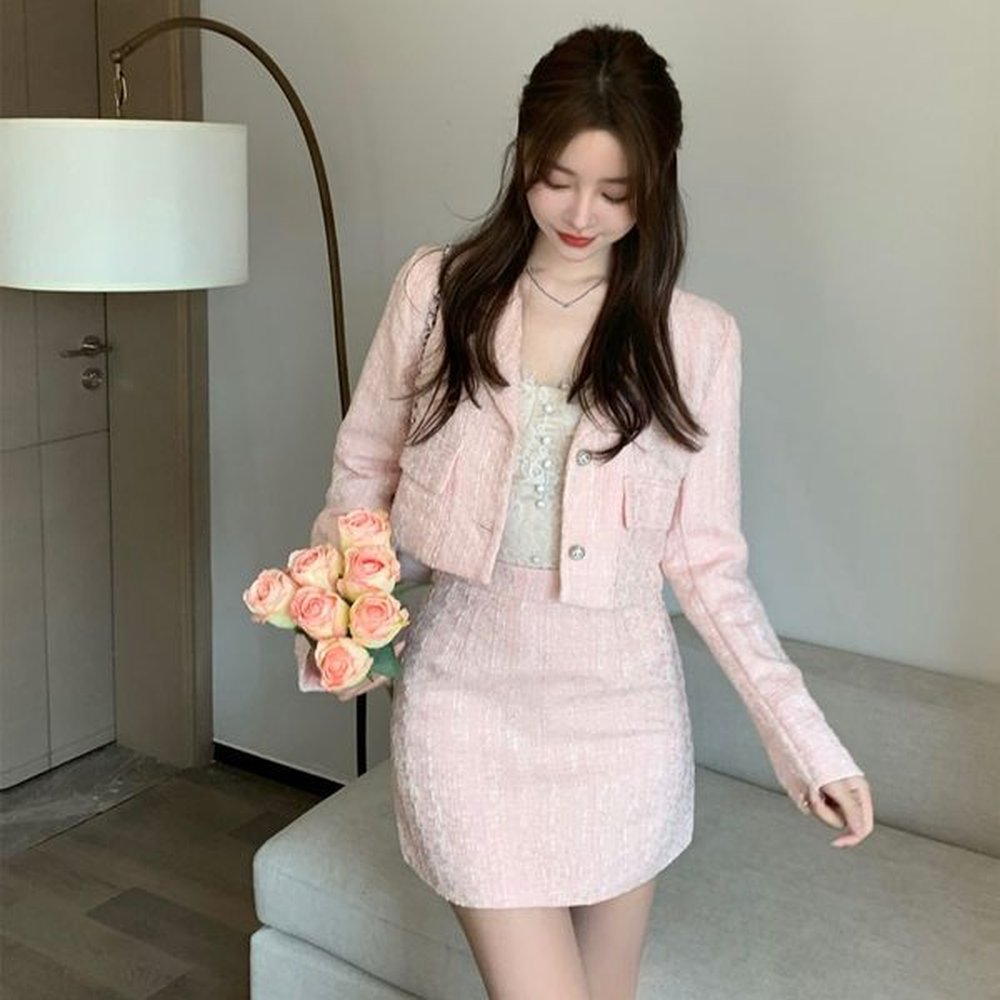 two piece dress small fragrance tweed set spring autumn womens