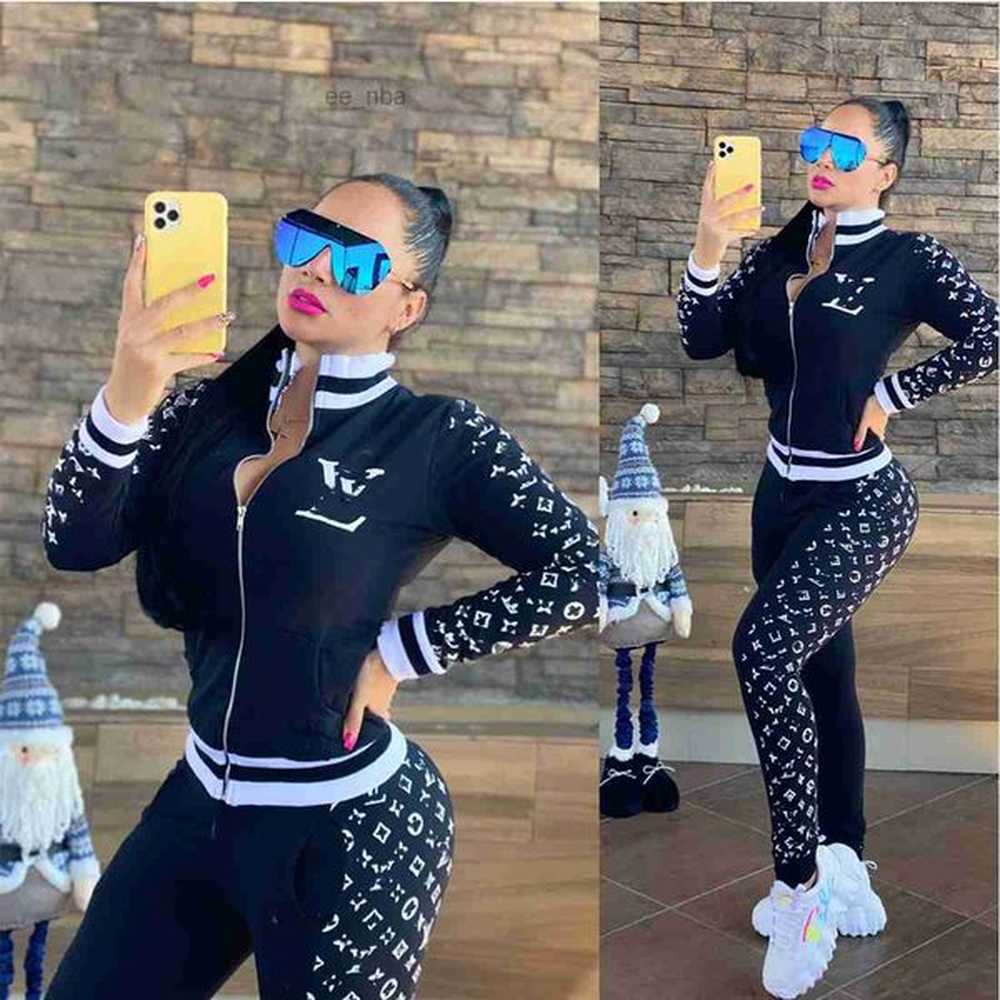 two piece pants tracksuit women casual print jacket and sweatpants