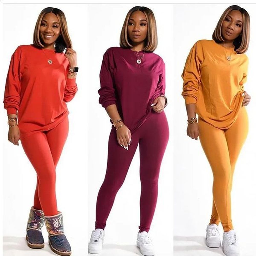 two piece set women stacked leggings clothes for outfits