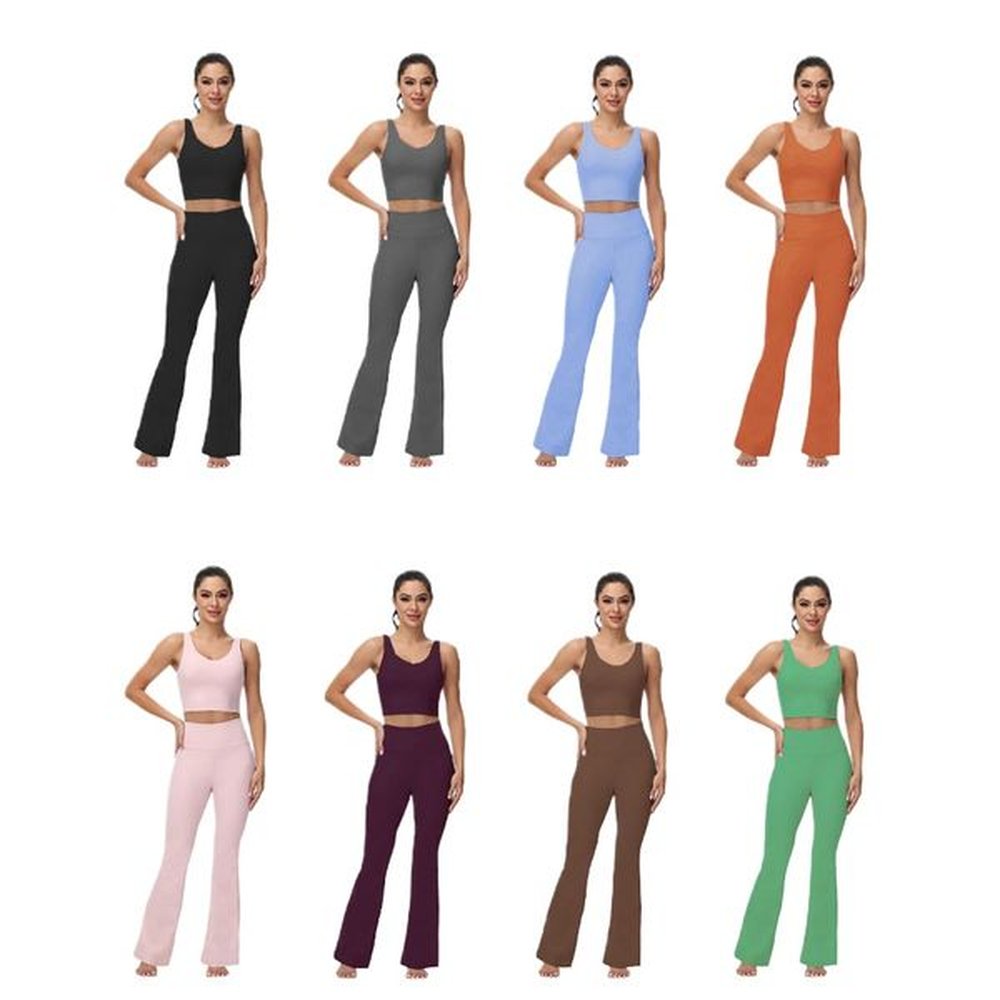 two pieces flared pants and u back sport bra yoga