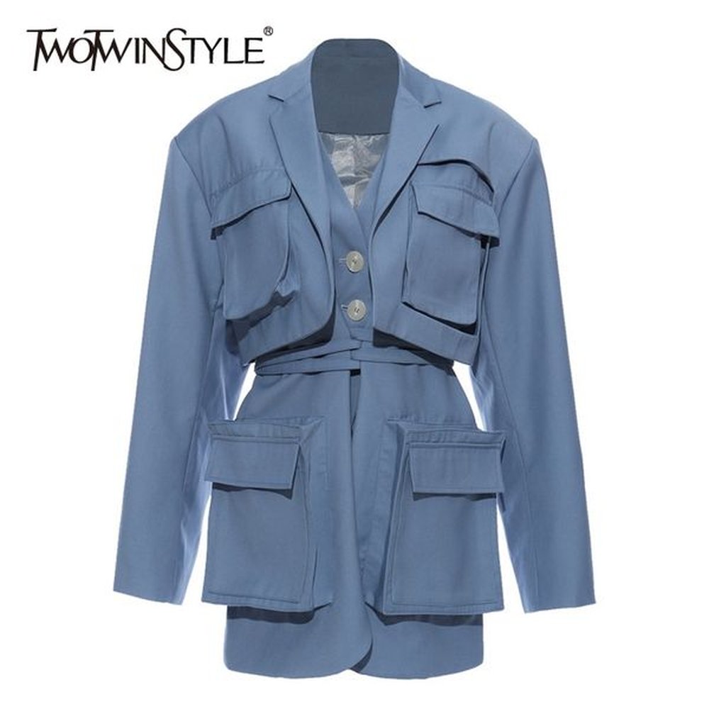 twotwinstyle casual women blazer notched collar long sleeve high waist
