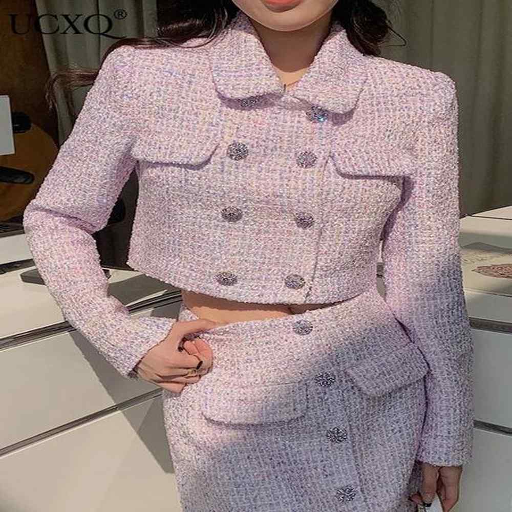 ucxq elegant fashion jacket european style collar double chest casual