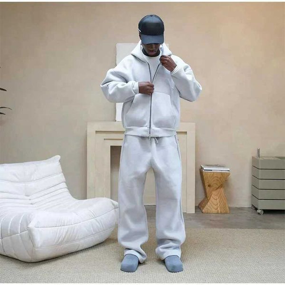 uits American Fashion Solid Color Fleece Oversized Sweatshirt Mens Two-Piece Y2K Harajuku Hip-Hop Gothic Joker Slacks Jogging Pants S251135