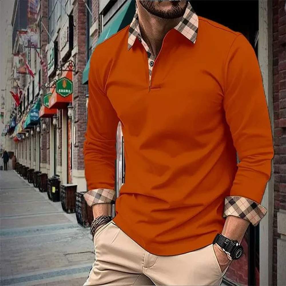 ultrathin lapel solid color breathable mens long sleeved single chest casual polo shirt for summer 240823