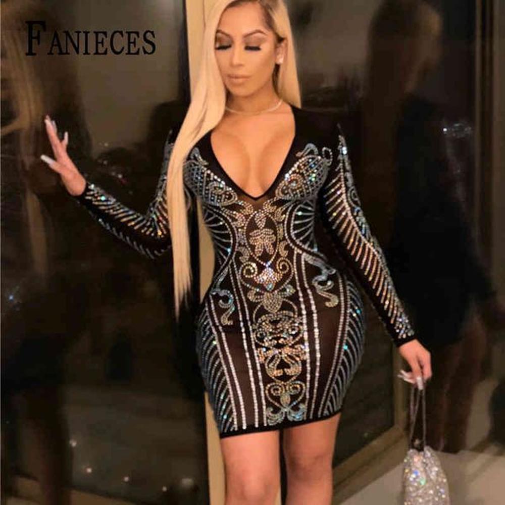 ummer autumn women black bodycon dress sexy club vneck full