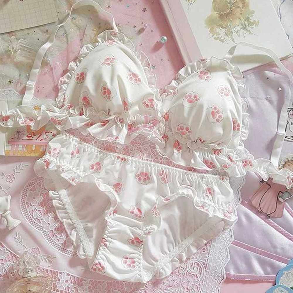 underwear set women kaii japanese bra panties set wirefree soft