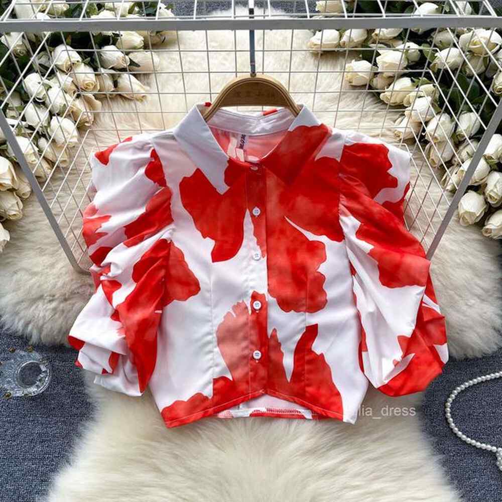 unique and niche shirt womens design with pleated bubble sleeves