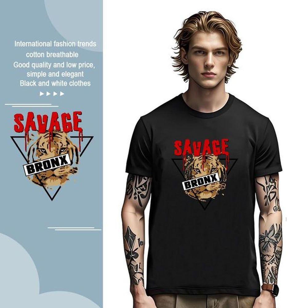 Unisex Mens T Shirts tiger Crew Neck Breathable Street Custom Anime 230g Cotton Couples T Shirts 2024 DIY Wear