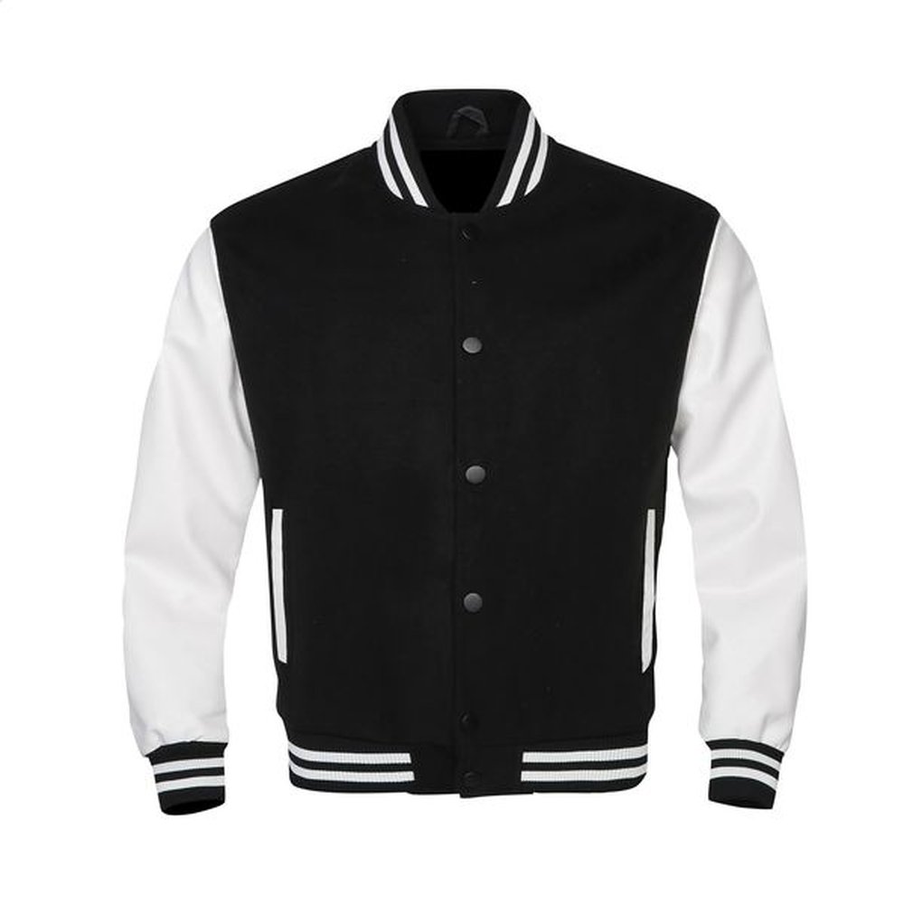 Unisex Varsity Baseball Letterman Jacket: Autumn Red & Black Casual Leather Sleeves Wool