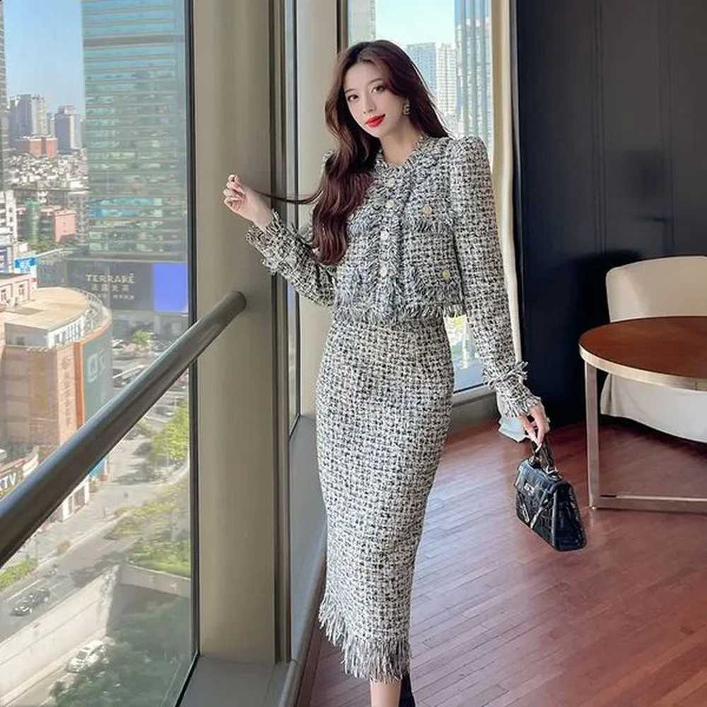 unxx autumn smail fragrance style short tweed suit jacket skirt