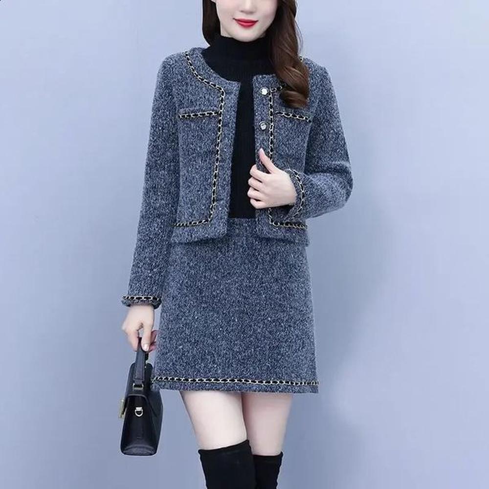 unxx women tweed herringbone sets rhinestone decoration aline mini skirt