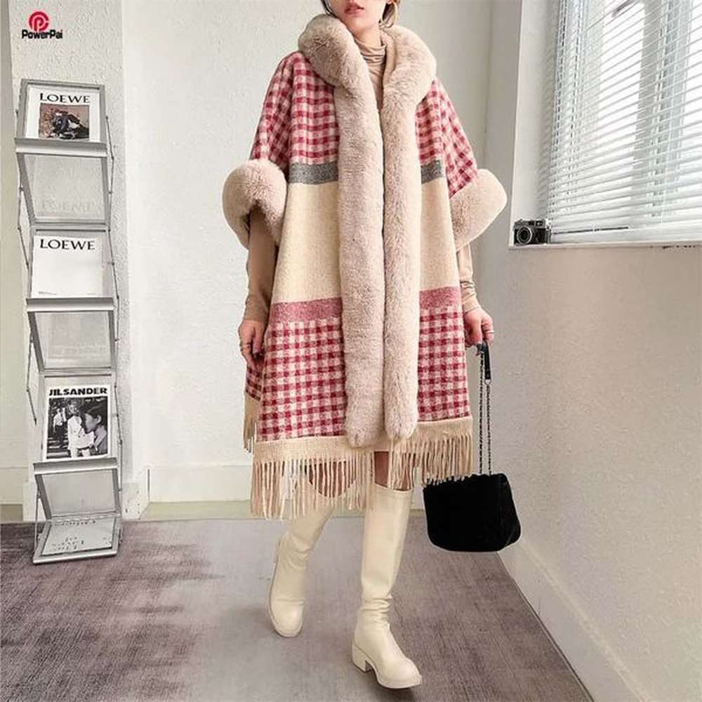 upgrade thicken fashion faux rabbit fur coat cape hooded women