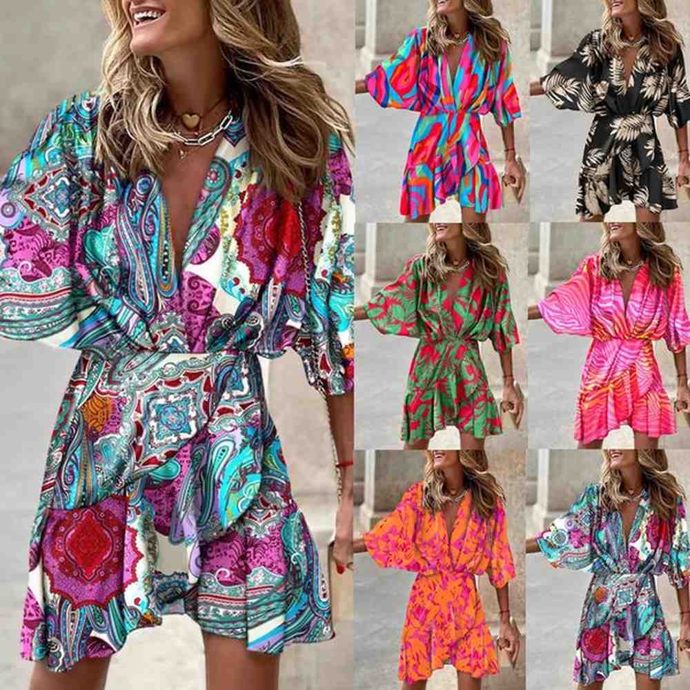 urban sexy dresses casual summer womens v neck floral print