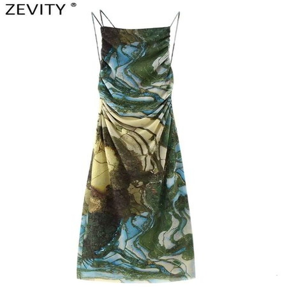 urban sexy dresses zevity women fashion abstract print backless hollow