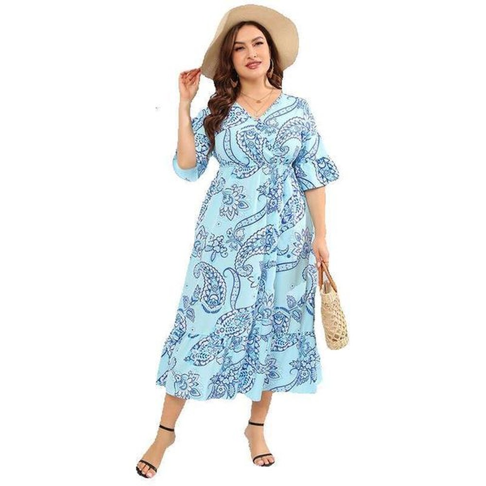 us hot selling large size paisley flare sleeves beach vacation