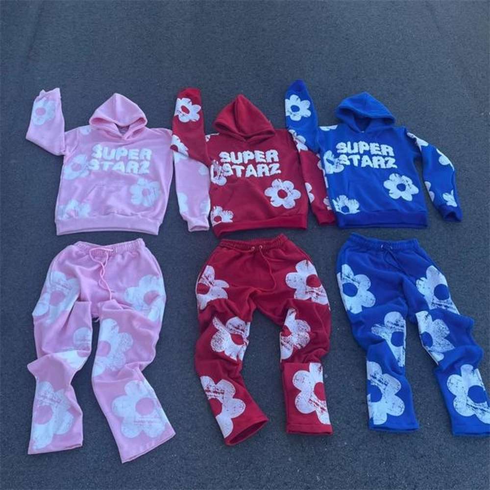 US Winter Couple Y2k Hoodie 2-piece Printed CoatDrawstring Pants Long Sleeve Sweatshirt Oversized Casual Set 241214