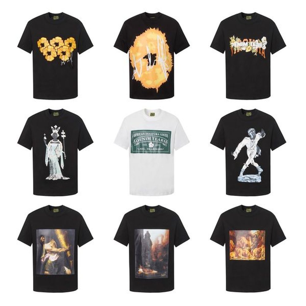 Usa Men's and Women's Vintage Loose White Cotton Crewneck Short Sleeve Designer T-shirt Graphic Printing Black