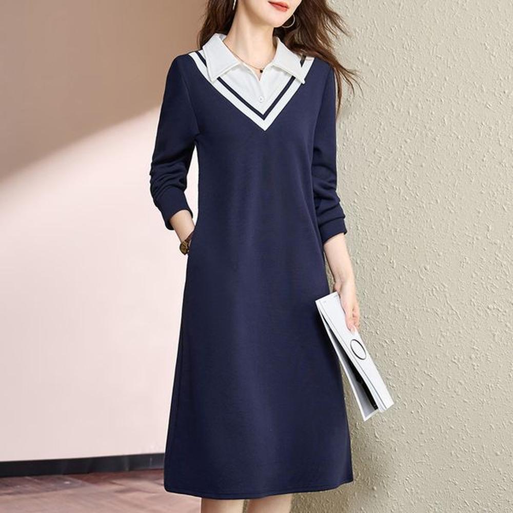 v dress new autumn womens loose waist slim midi