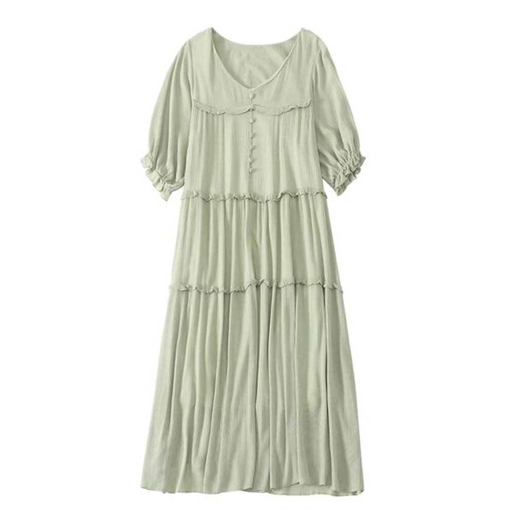 v neck button midi dress summer short sleeve green black