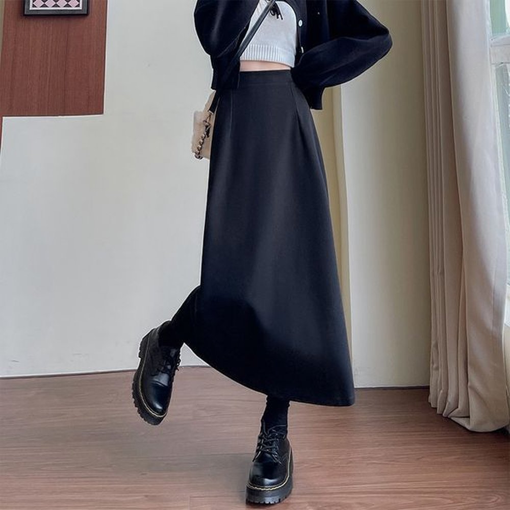 v skirt women autumn winter new slit midi skirt high