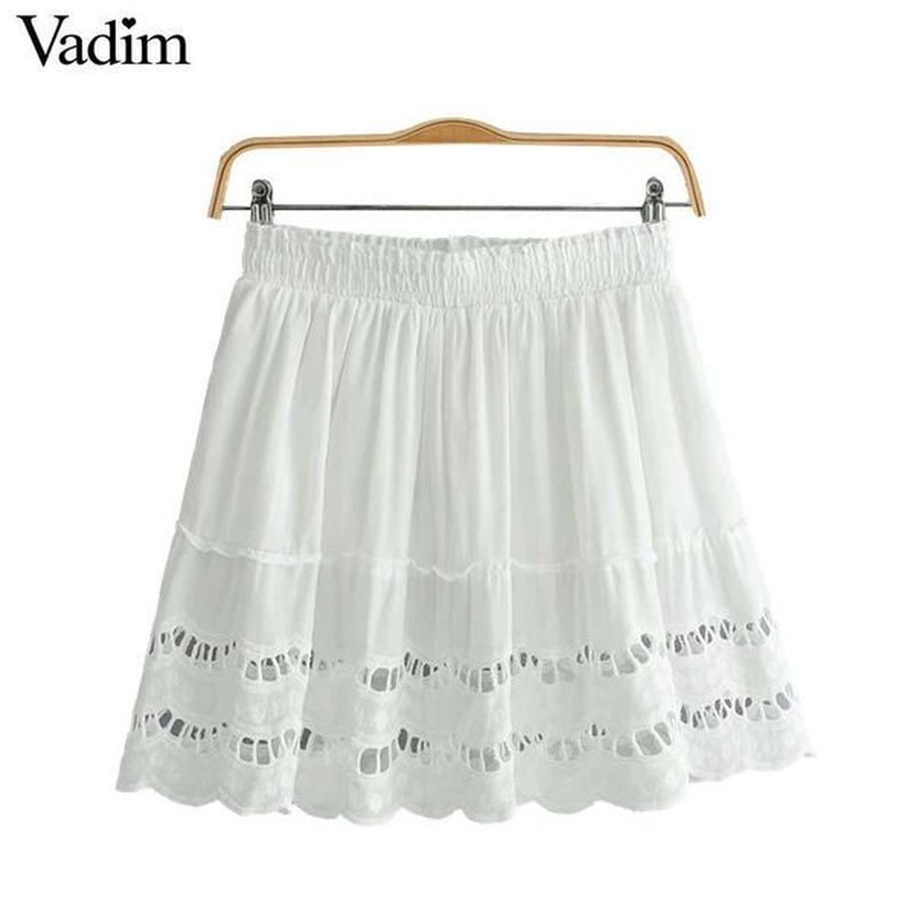 vadim women embroidery hollow out mini skirt chic solid falda