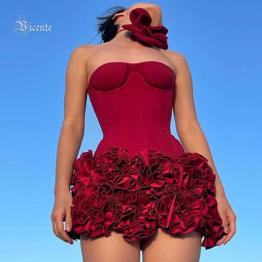 vc christmas strapless backless red structured ral embellished mini length