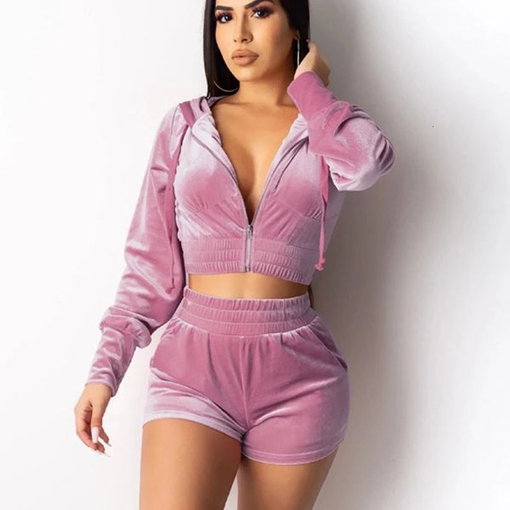 velour tracuit for women zipup hooded jacket and crop